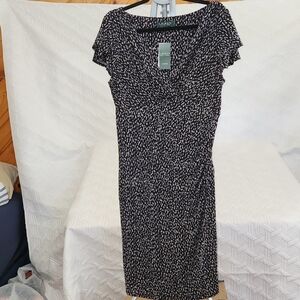 Lauren Ralph Lauren Womens Elegant Black and Gray Patterned Dress Midi‎ Size 14